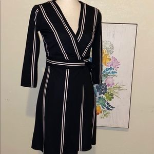 Ann Taylor  black wrap dress with stripes